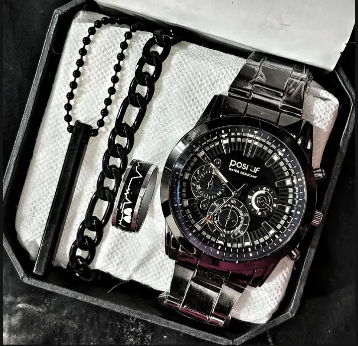 Watch Combo Set for Men Stainless Steel Watch and Bracelet Fashion and Luxury Style Multiple Colors | Daraz.pk