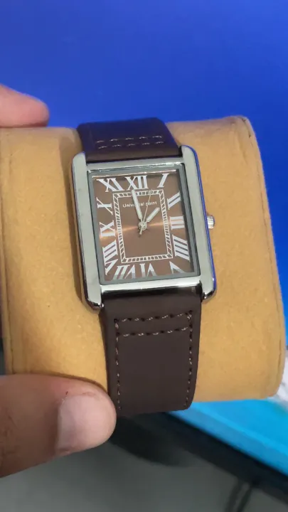 Classic Vintage Collection Roman Numeral Dial Watch for Men Luxury Leather Strap Watch for Boys Trendy Rectangular Dial Watch for Gents | Daraz.pk